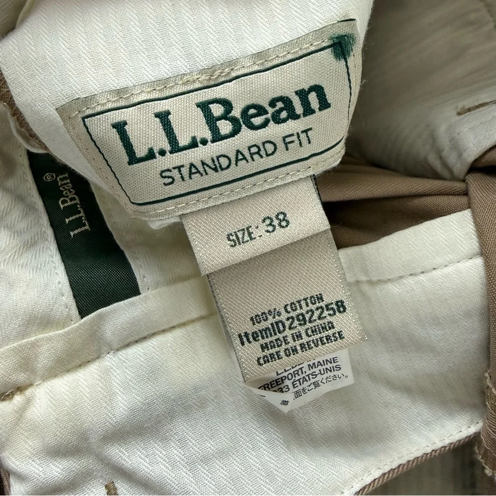 LL Bean Wrinkle Free Dress Chino Pants Mens 38 x 30.25 Dark Khaki Tan 292258 NWT
